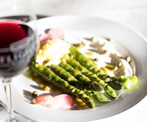 Asparagus appetizer paired with a red wine at Bistro Colette. 