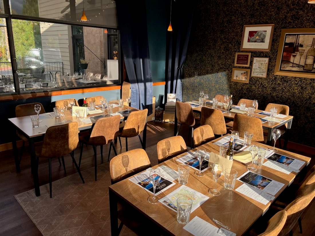 Tables arranged for a private event. 