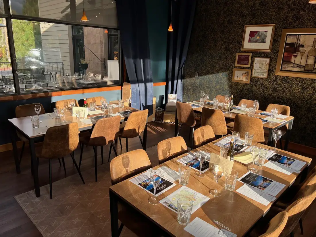 Tables arranged for a private event. 
